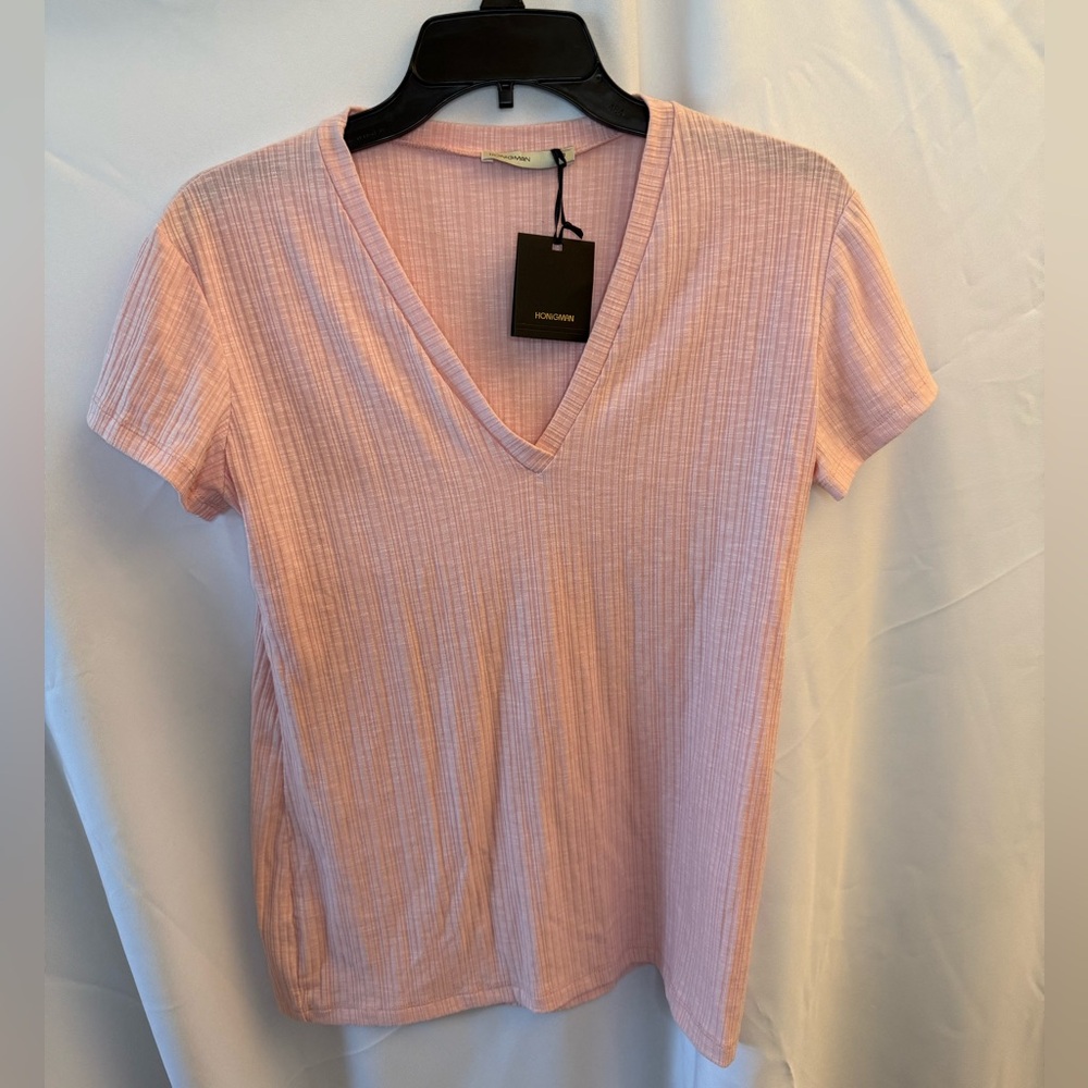 Honigman Pink Ribbed V-Neck Tshirt size 03 NWT